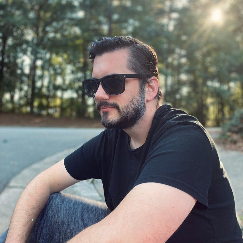Outside with sunglasses on